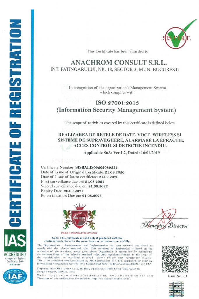 Certificare ISO:27001 - NG-Network powerd by Anachrom Consult